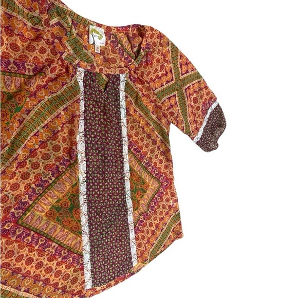 Fig & Flower Paisley Floral Print Boho Blouse Women’s Size M Peasant Sleeve - Picture 5 of 10